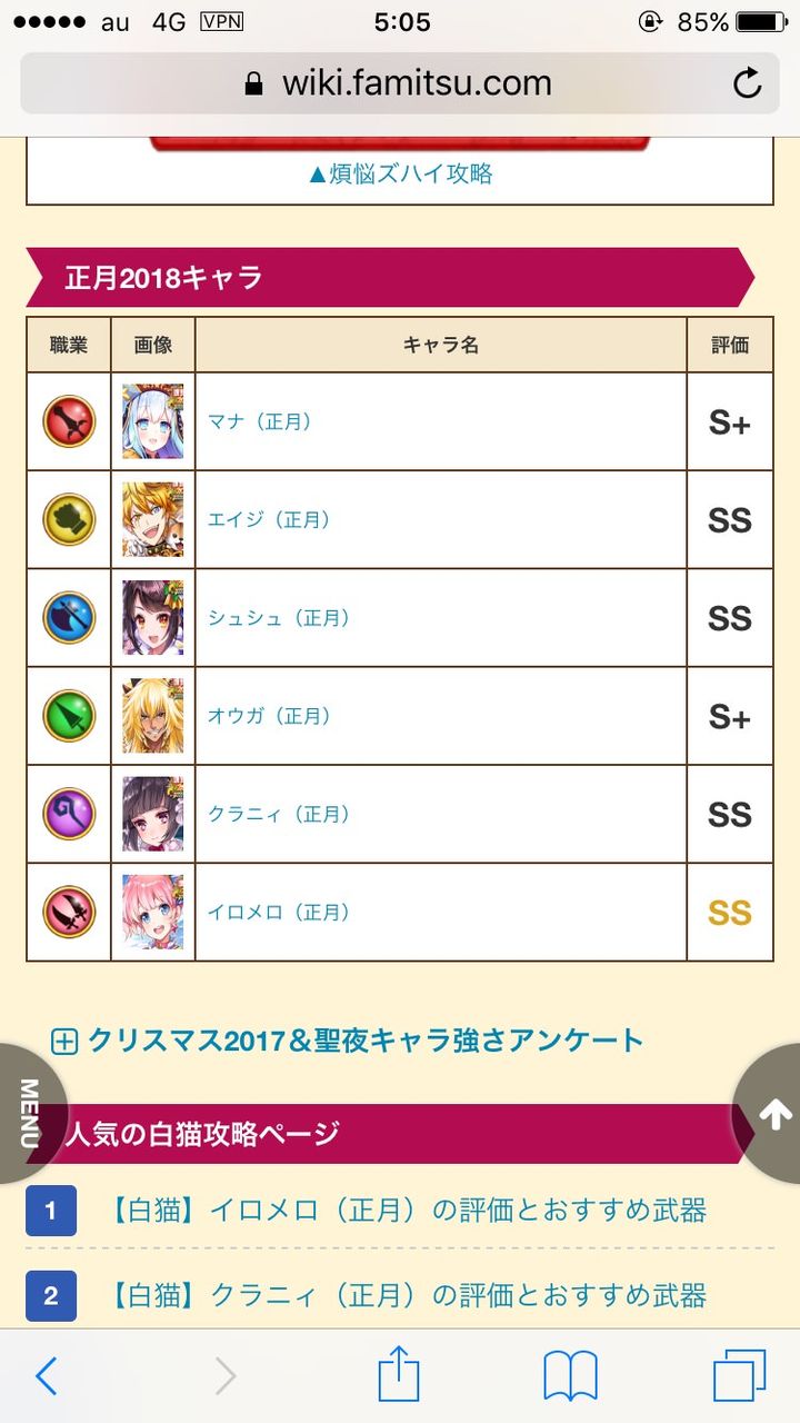 白猫 正月キャラ評価ランキングｷﾀ ﾟ ﾟ 金ssはコイツだけ 納得できない人も 素人がプロっぽくまとめーる